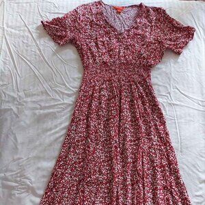 Red and white leaf patterned summer dress - Joe Fresh size M
